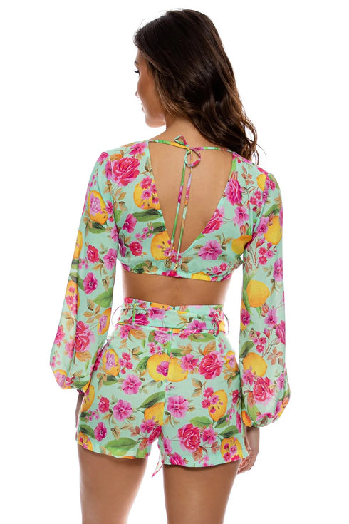 Luli Fama Limoncello Tie Front Crop Top